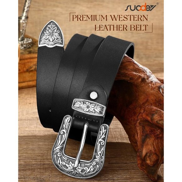 Western Leather Belt for Women Vintage Metal Buckle Adjustable Casual main image 6